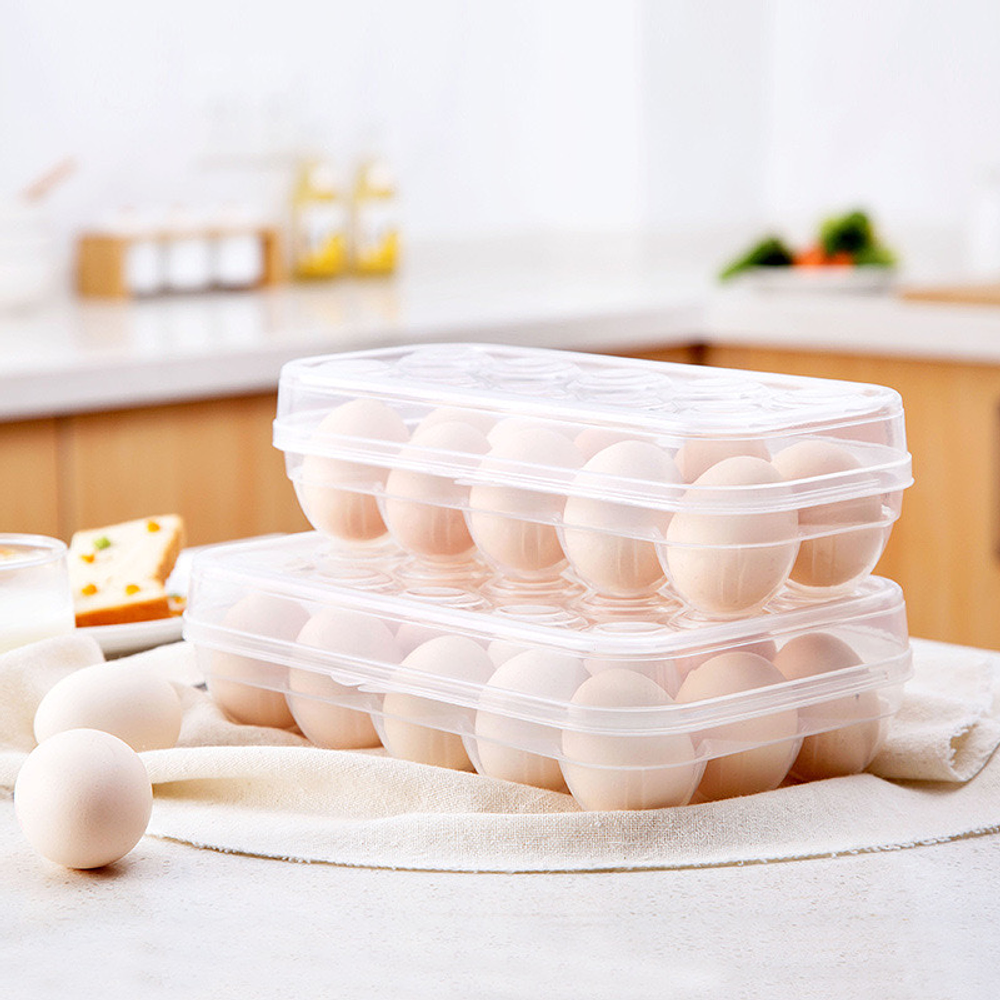 ORGANIZADOR TRANSPARENTE CON TAPA PARA 15 HUEVOS