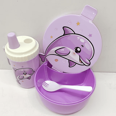 SET LONCHERA + TOMATODO DELFIN Y SIRENA KAWAI 