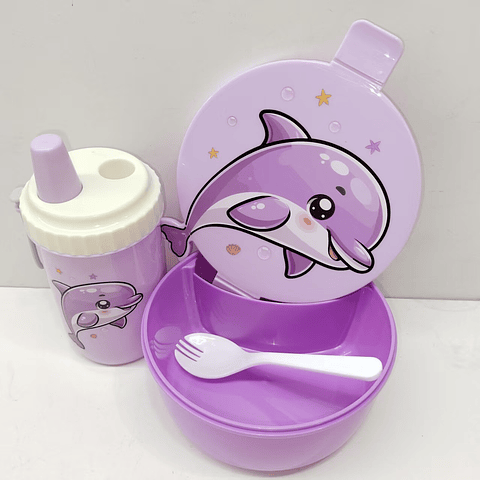 SET LONCHERA + TOMATODO DELFIN Y SIRENA KAWAI 