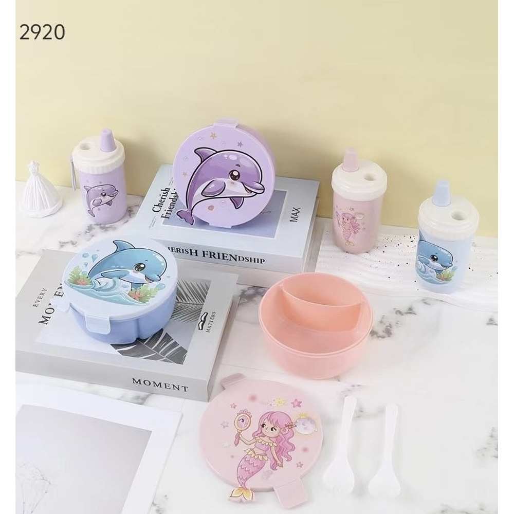 SET LONCHERA + TOMATODO DELFIN Y SIRENA KAWAI 