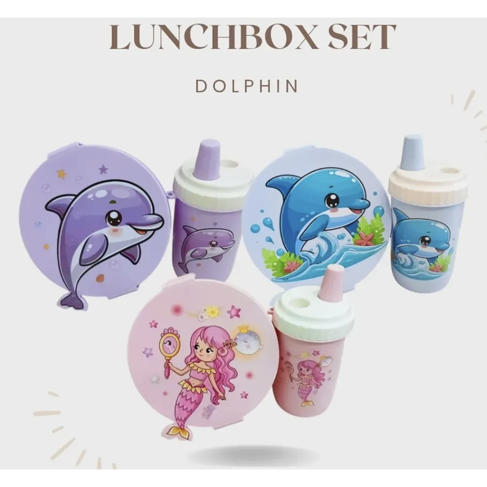 SET LONCHERA + TOMATODO DELFIN Y SIRENA KAWAI 