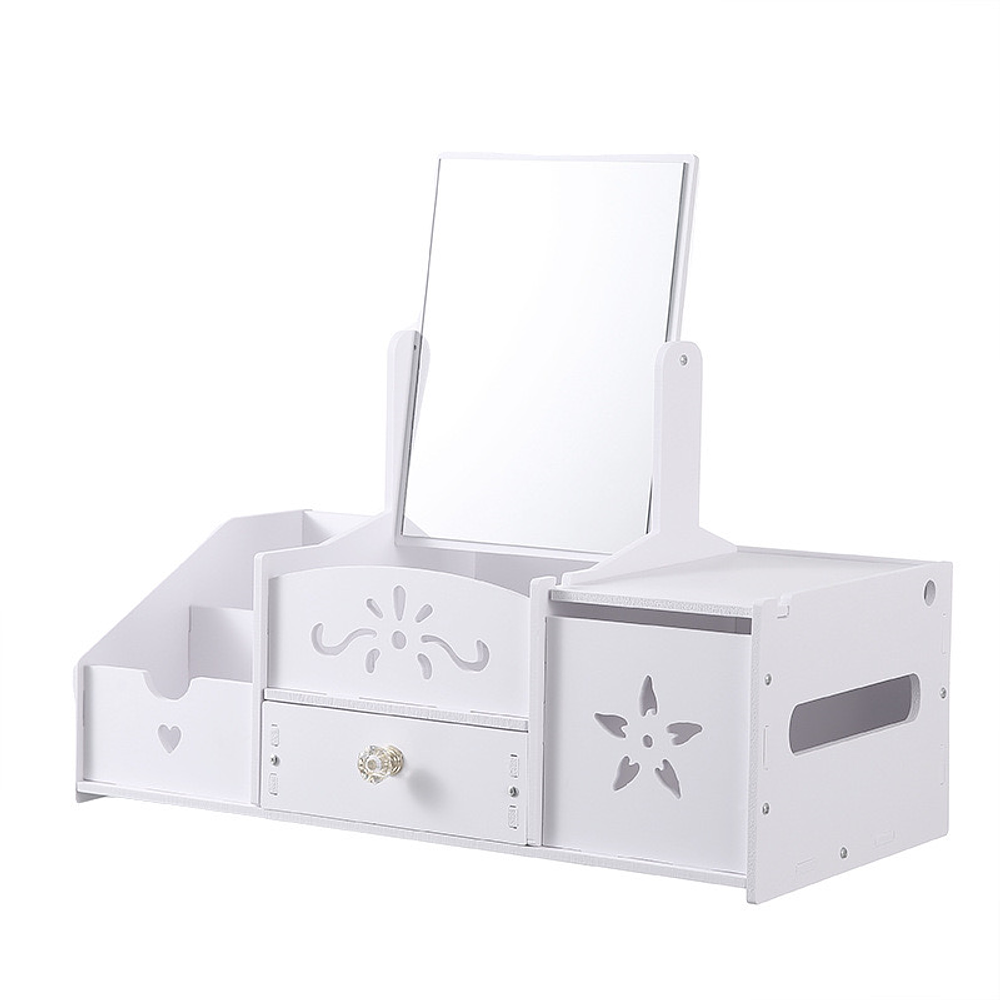 JOYERO ORGANIZADOR ESPEJO CUADRADO CON DISPENSADOR DE PAPEL BLANCO
