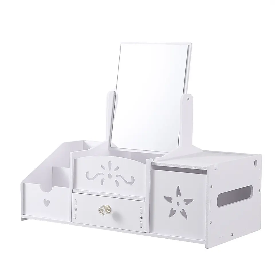 JOYERO ORGANIZADOR ESPEJO CUADRADO CON DISPENSADOR DE PAPEL BLANCO 2