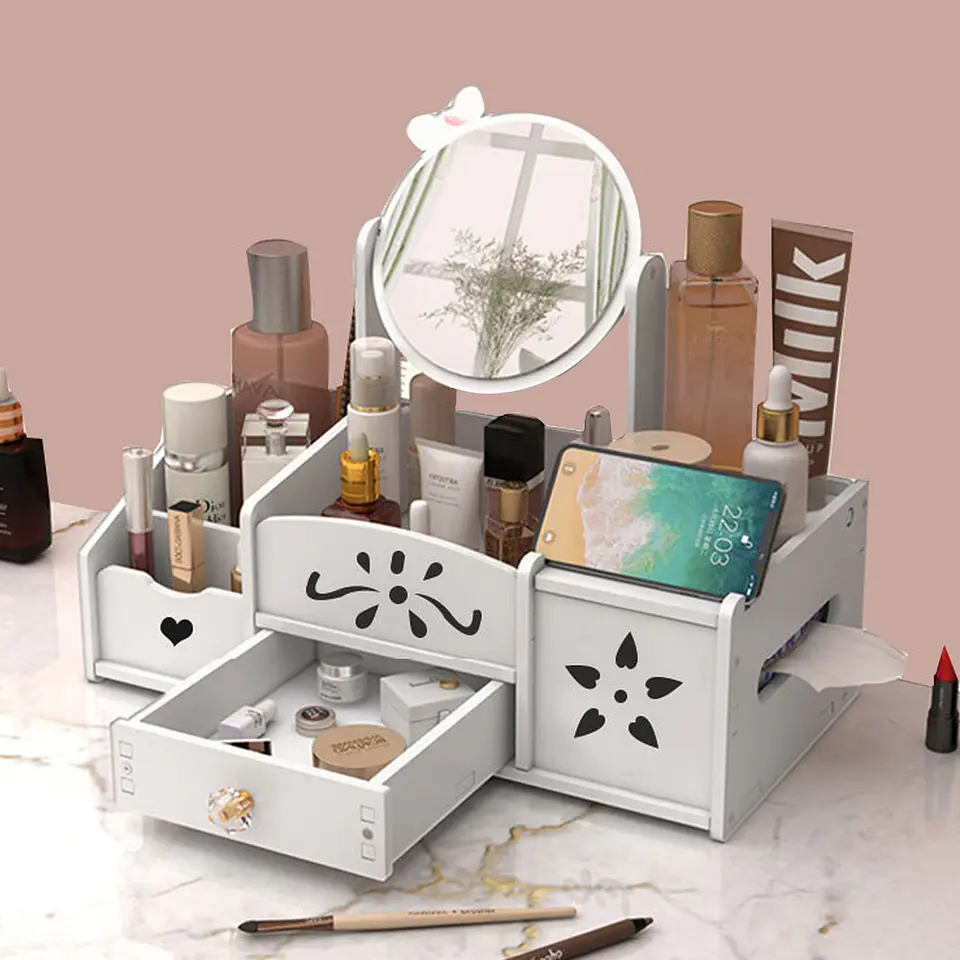 JOYERO ORGANIZADOR ESPEJO REDONDO LAZO CON DISPENSADOR DE PAPEL BLANCO 1