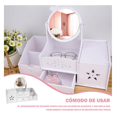 JOYERO ORGANIZADOR ESPEJO REDONDO LAZO CON DISPENSADOR DE PAPEL BLANCO