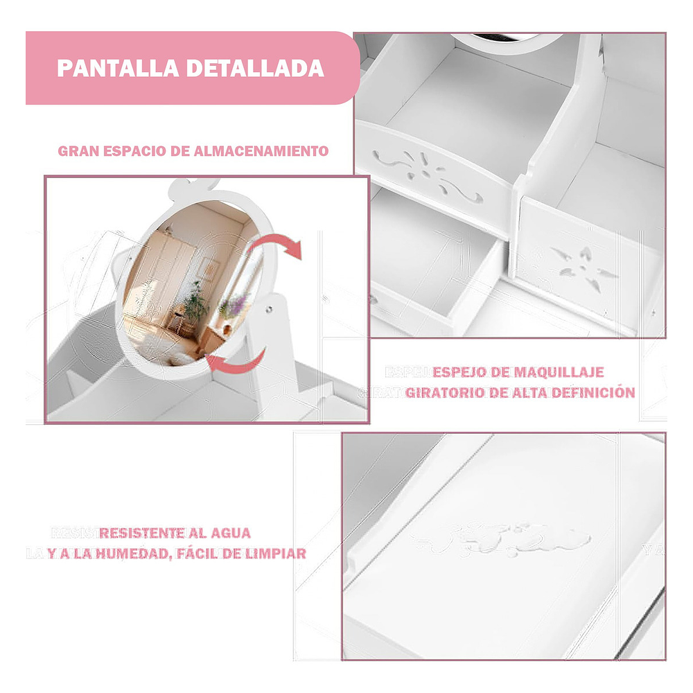 JOYERO ORGANIZADOR ESPEJO REDONDO LAZO CON DISPENSADOR DE PAPEL BLANCO
