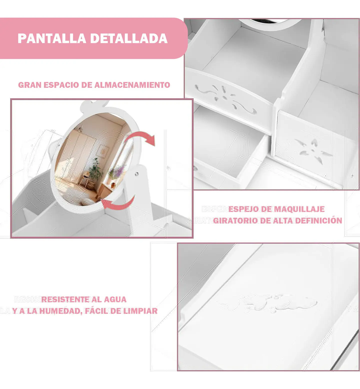 JOYERO ORGANIZADOR ESPEJO REDONDO LAZO CON DISPENSADOR DE PAPEL BLANCO 4