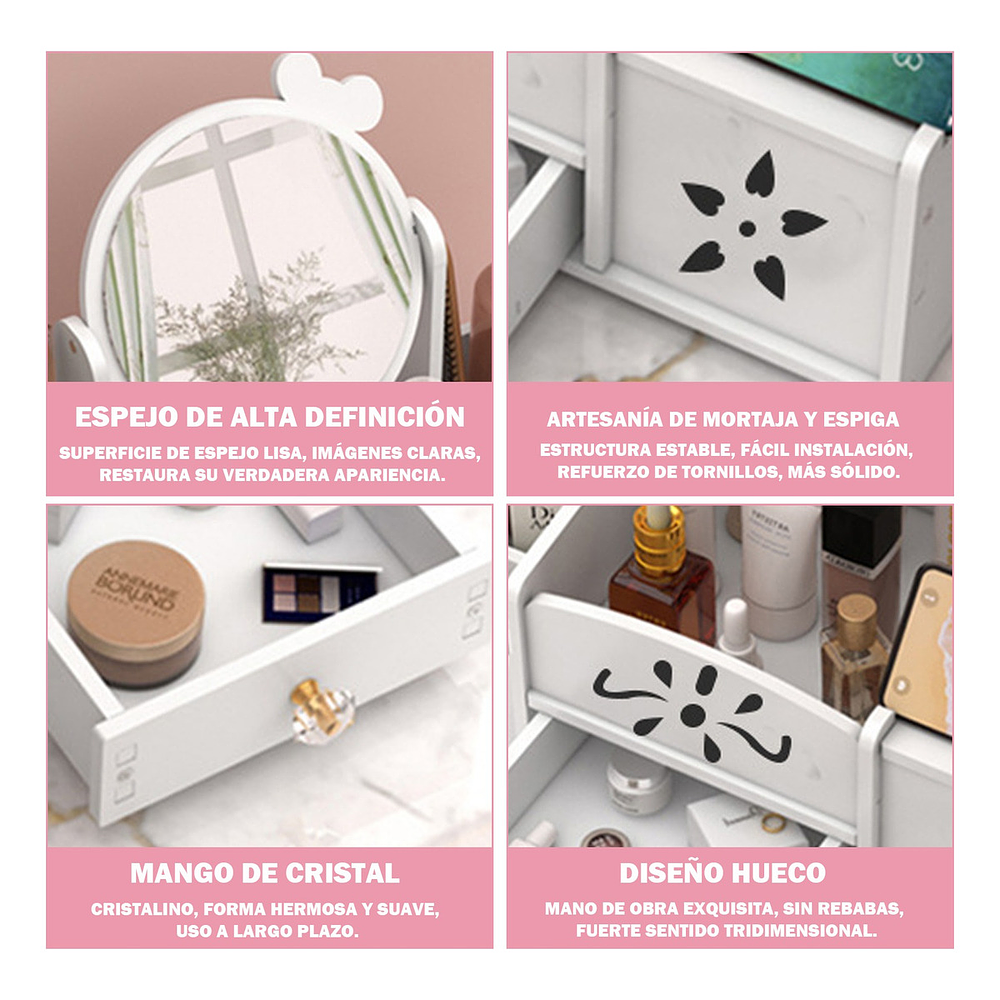 JOYERO ORGANIZADOR ESPEJO REDONDO LAZO CON DISPENSADOR DE PAPEL BLANCO