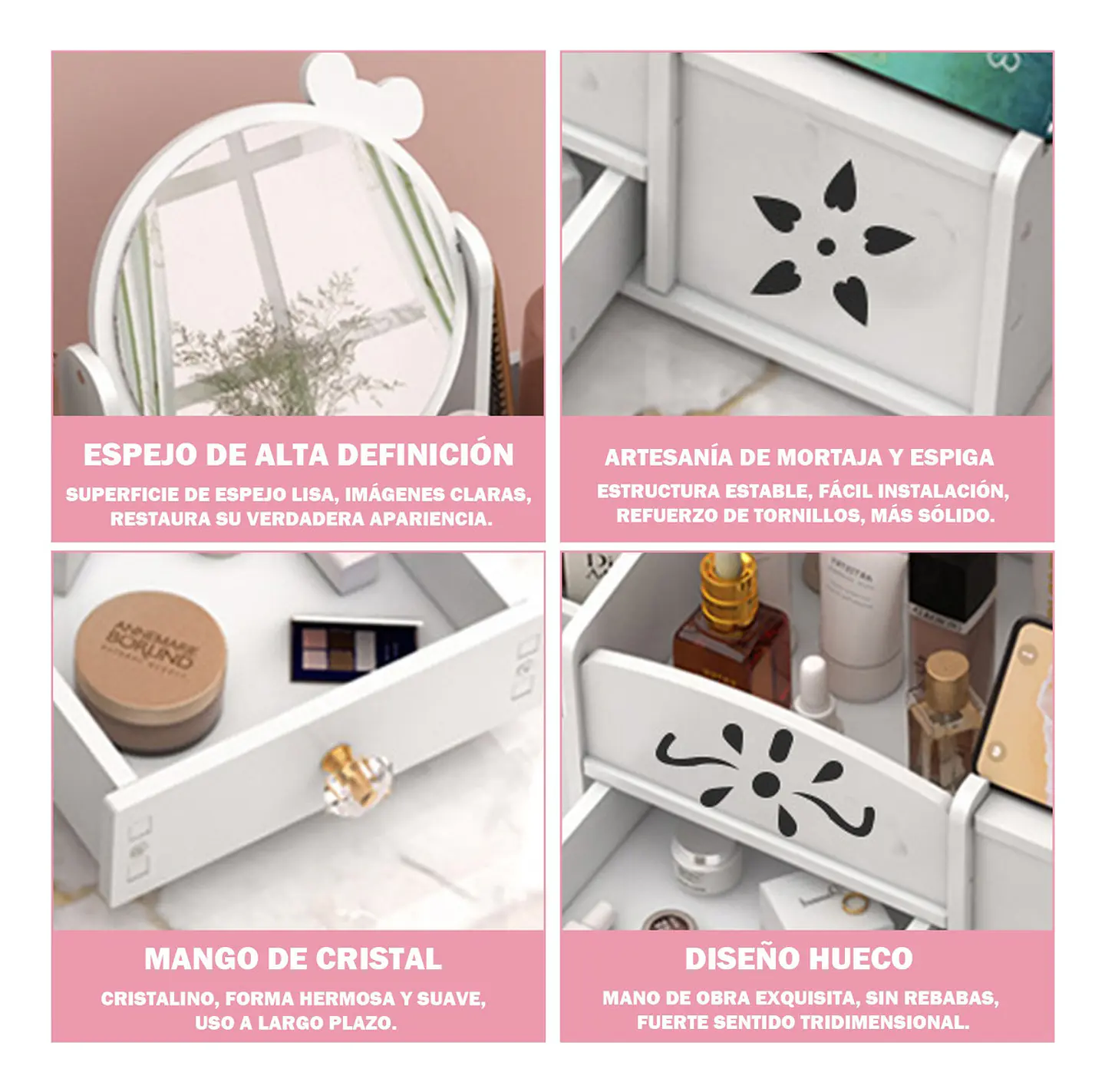 JOYERO ORGANIZADOR ESPEJO REDONDO LAZO CON DISPENSADOR DE PAPEL BLANCO 5