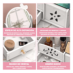 JOYERO ORGANIZADOR ESPEJO REDONDO LAZO CON DISPENSADOR DE PAPEL BLANCO