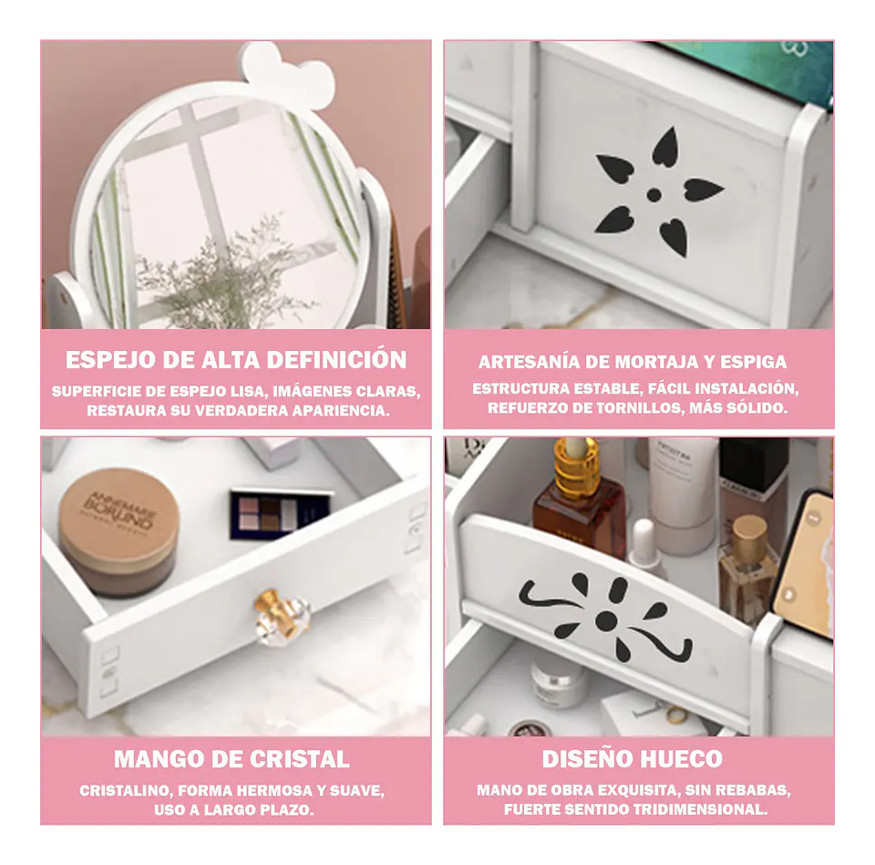 JOYERO ORGANIZADOR ESPEJO REDONDO LAZO CON DISPENSADOR DE PAPEL BLANCO 5