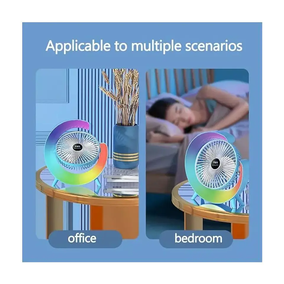 VENTILADOR DE ESCRITORIO RGB MULTICOLOR LAMPARA PORTATIL USB 3