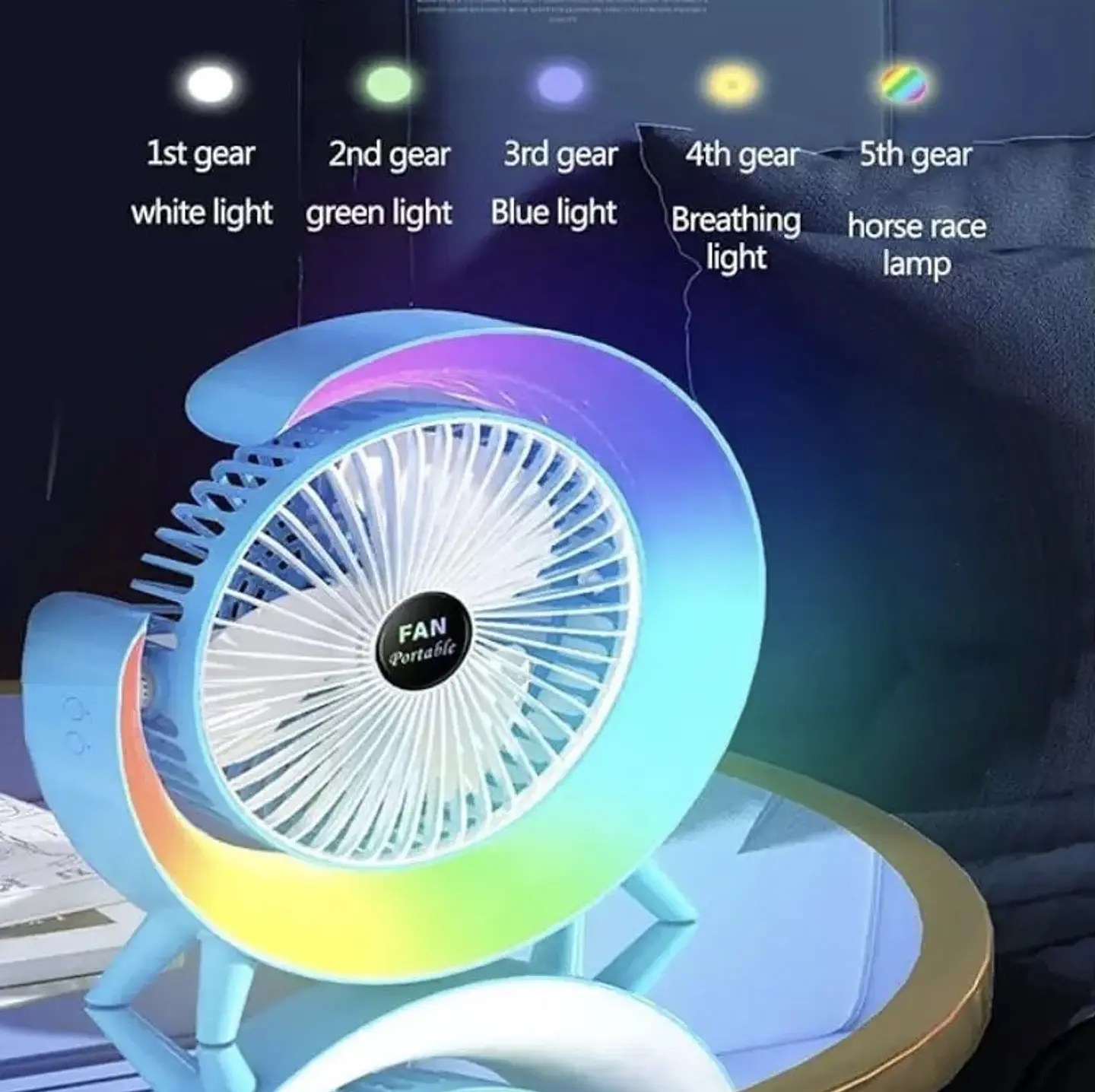 VENTILADOR DE ESCRITORIO RGB MULTICOLOR LAMPARA PORTATIL USB 5