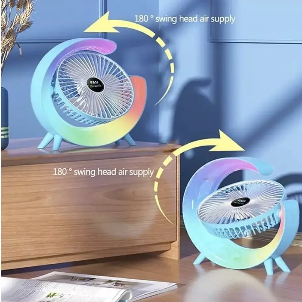 VENTILADOR DE ESCRITORIO RGB MULTICOLOR LAMPARA PORTATIL USB 7