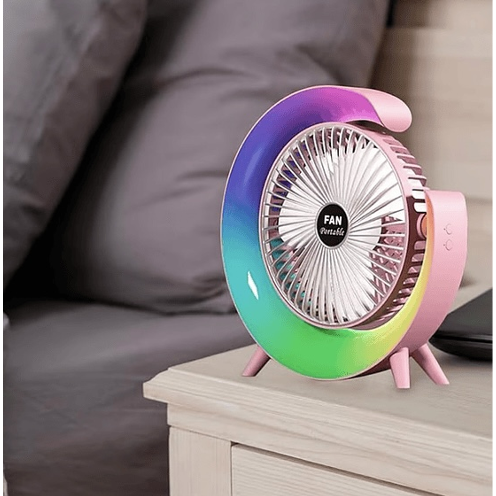 VENTILADOR DE ESCRITORIO RGB MULTICOLOR LAMPARA PORTATIL USB
