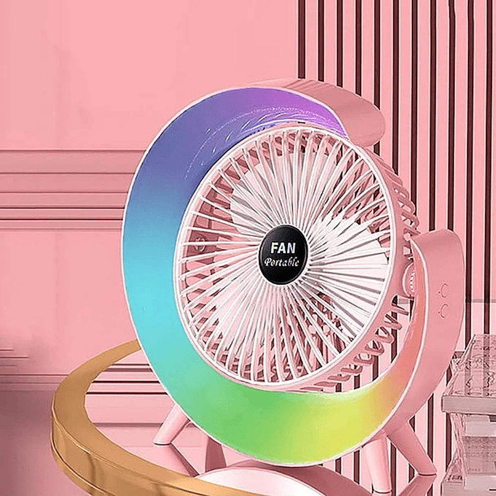 VENTILADOR DE ESCRITORIO RGB MULTICOLOR LAMPARA PORTATIL USB