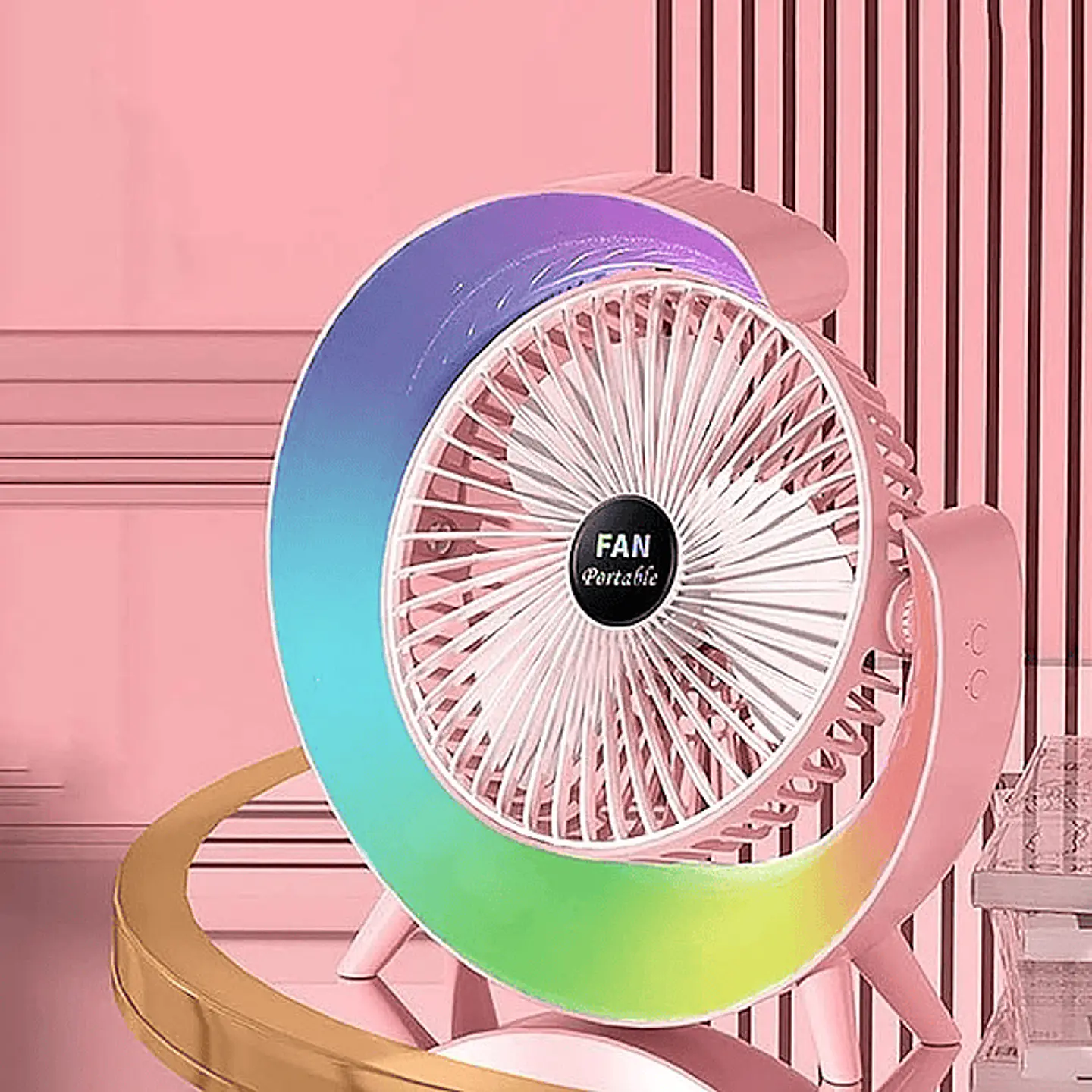 VENTILADOR DE ESCRITORIO RGB MULTICOLOR LAMPARA PORTATIL USB 13