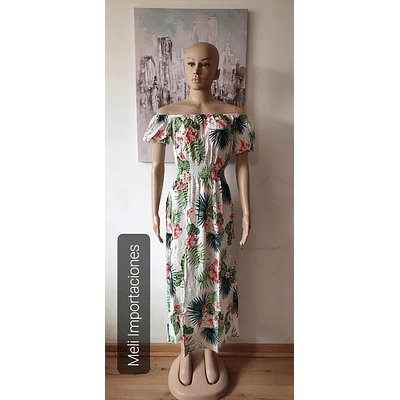 VESTIDO LARGO FLORES CON CORDON EN EL CENTRO 