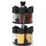 SET DE 12 ESPECIEROS CONDIMENTEROS DE VIDRIO 2 NIVELES CON BASE GIRATORIO 
