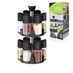 SET DE 12 ESPECIEROS CONDIMENTEROS DE VIDRIO 2 NIVELES CON BASE GIRATORIO 