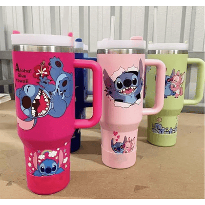 VASO CON ASA TERMICO ACERO INOXIDABLE DE STITCH 1200ML