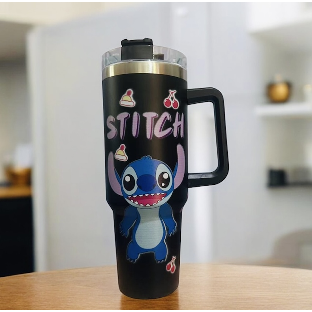 VASO CON ASA TERMICO ACERO INOXIDABLE DE STITCH 1200ML