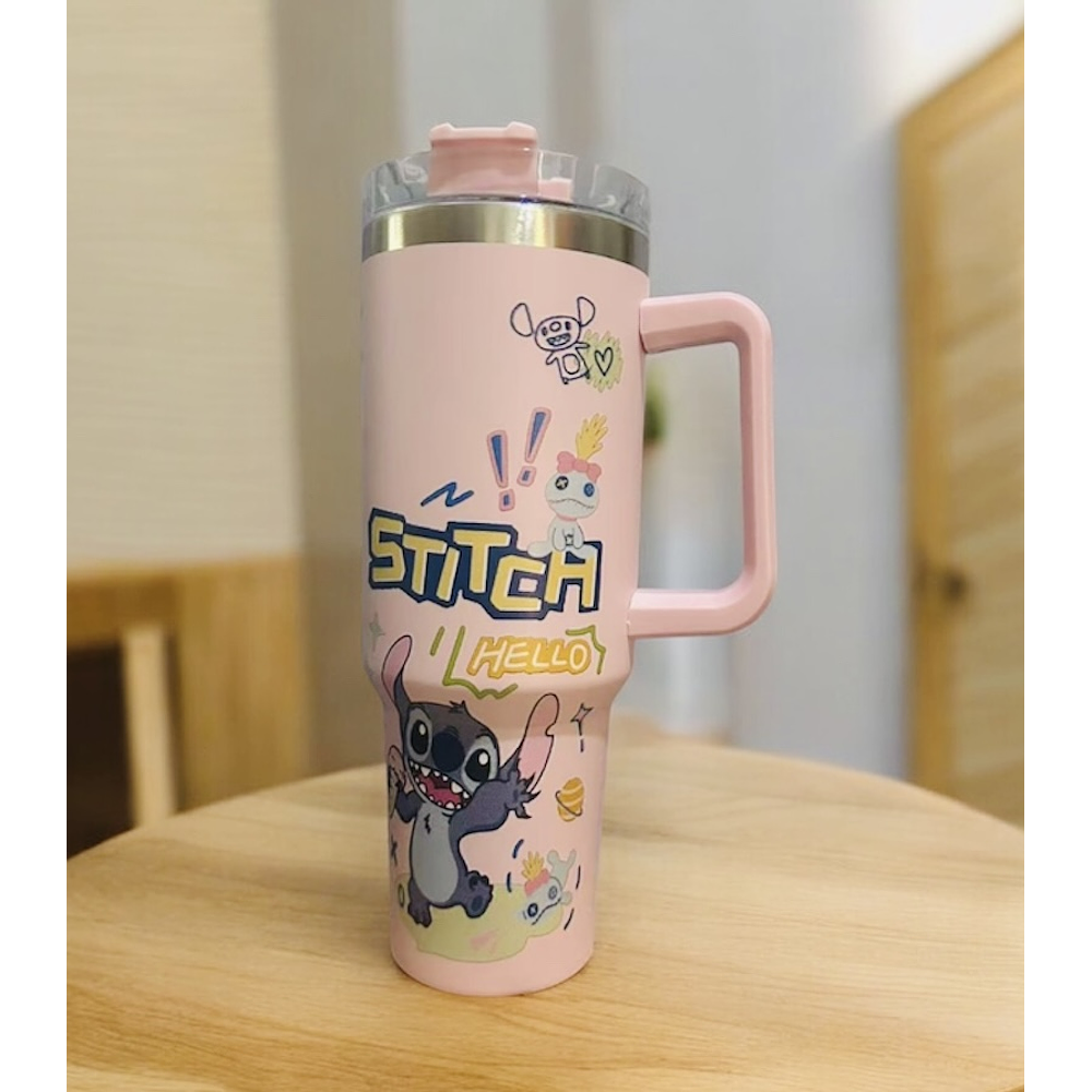 VASO CON ASA TERMICO ACERO INOXIDABLE DE STITCH 1200ML