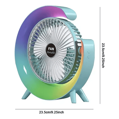 VENTILADOR DE ESCRITORIO RECARGABLE PORTÁTIL CON LUCES LED MULTICOLOR