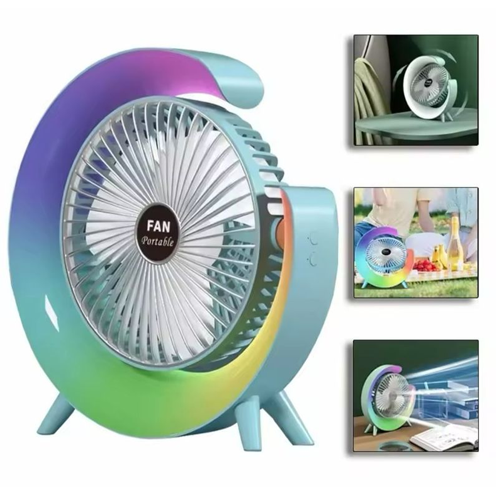 VENTILADOR DE ESCRITORIO RECARGABLE PORTÁTIL CON LUCES LED MULTICOLOR