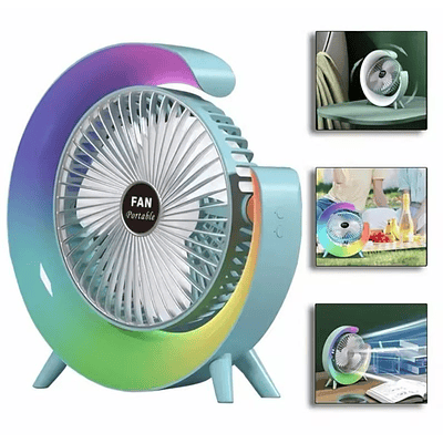 VENTILADOR DE ESCRITORIO RECARGABLE PORTÁTIL CON LUCES LED MULTICOLOR