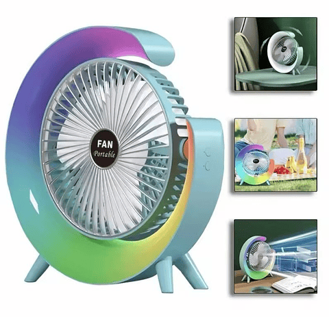 VENTILADOR DE ESCRITORIO RECARGABLE PORTÁTIL CON LUCES LED MULTICOLOR