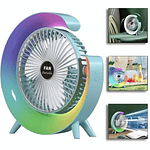 VENTILADOR DE ESCRITORIO RECARGABLE PORTÁTIL CON LUCES LED MULTICOLOR