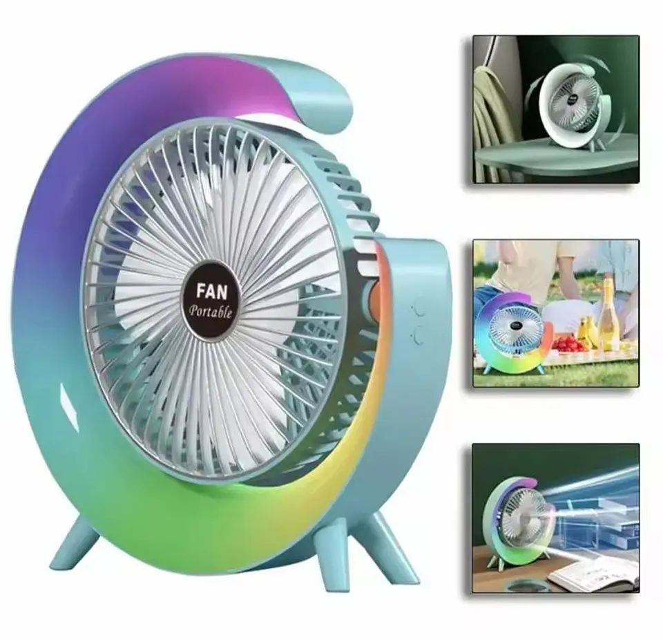 VENTILADOR DE ESCRITORIO RECARGABLE PORTÁTIL CON LUCES LED MULTICOLOR 1