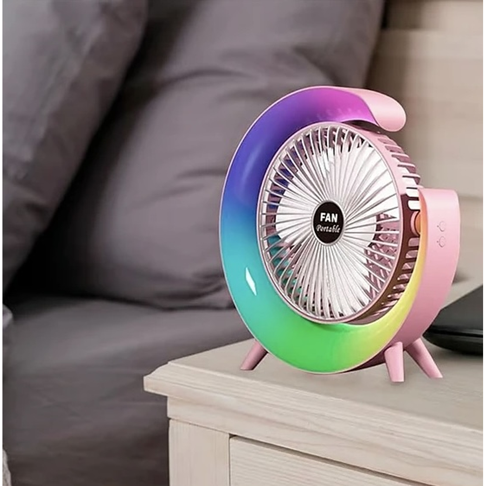 VENTILADOR DE ESCRITORIO RECARGABLE PORTÁTIL CON LUCES LED MULTICOLOR