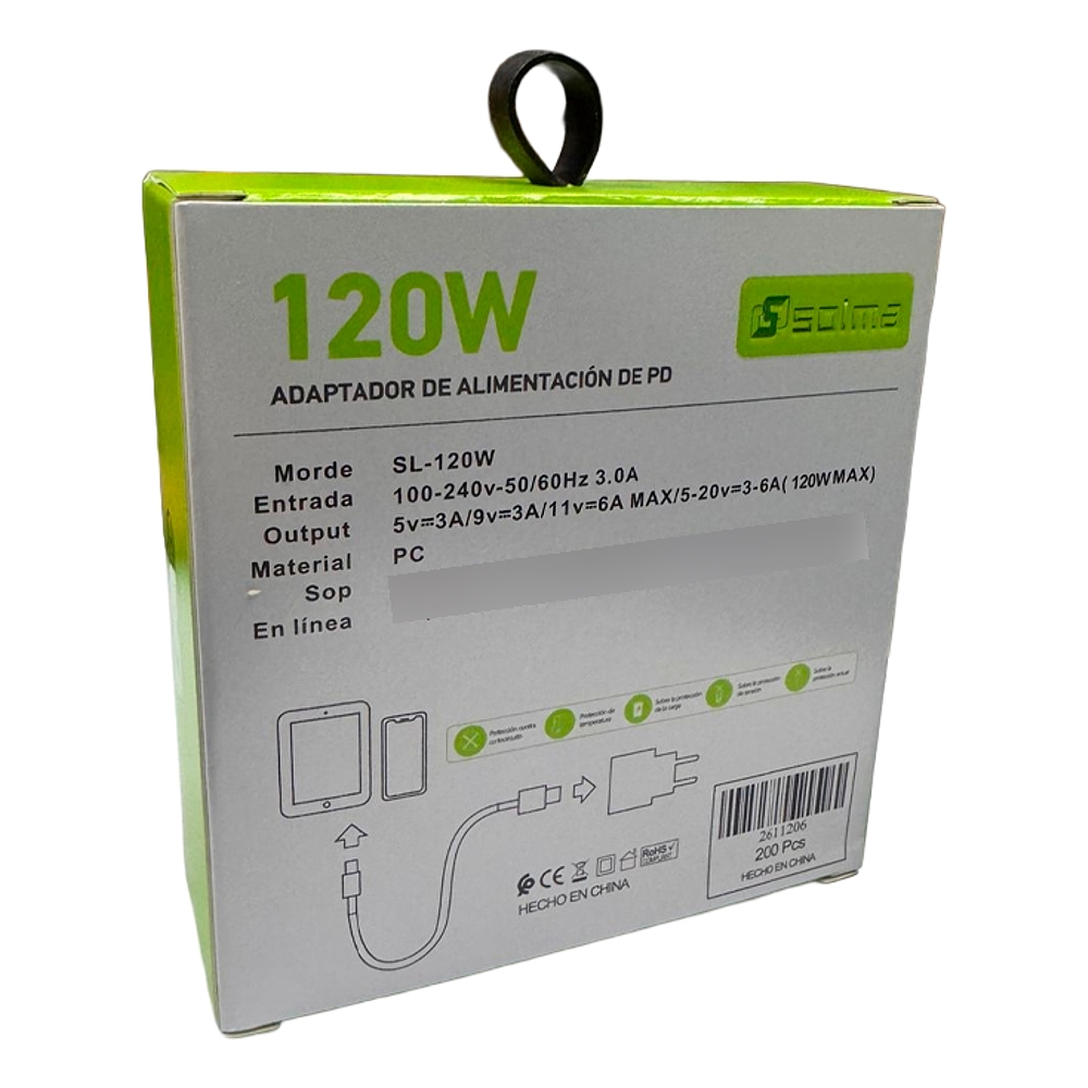 CARGADOR CARGA RAPIDA SOLMA 120W+CABLE TIPO C 
