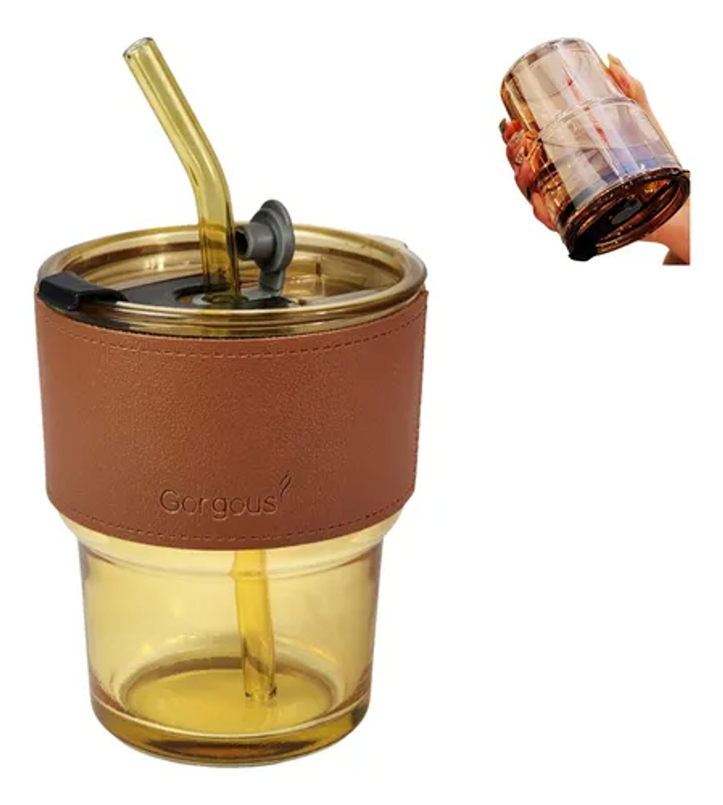 VASO DE VIDRIO CON FUNDA + BOMBILLA  3