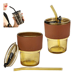 VASO DE VIDRIO CON FUNDA + BOMBILLA 