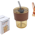 VASO DE VIDRIO CON FUNDA + BOMBILLA 