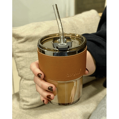 VASO DE VIDRIO CON FUNDA + BOMBILLA 