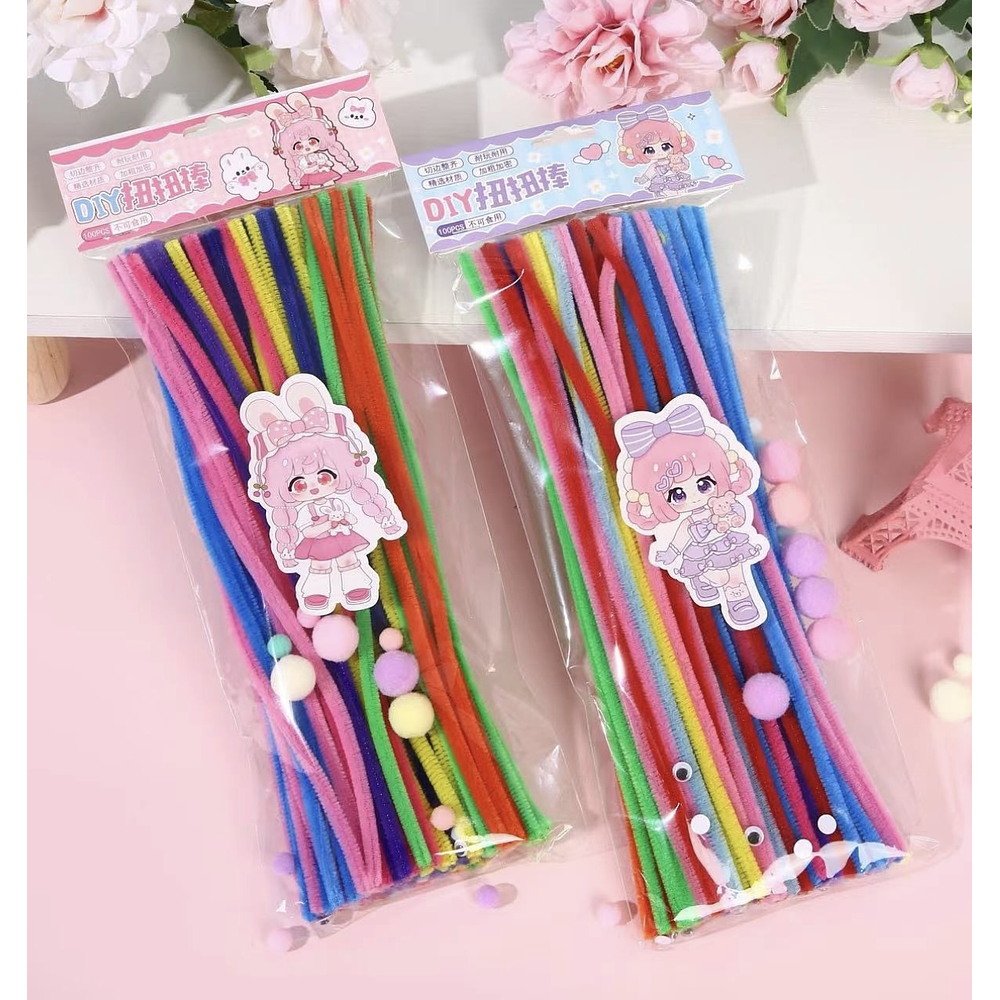 LIMPIA PIPAS DE 30CM PAQUETE DE 50 UNIDADES + OJITOS Y POMPONCITOS