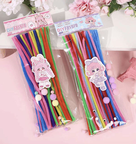 LIMPIA PIPAS DE 30CM PAQUETE DE 50 UNIDADES + OJITOS Y POMPONCITOS