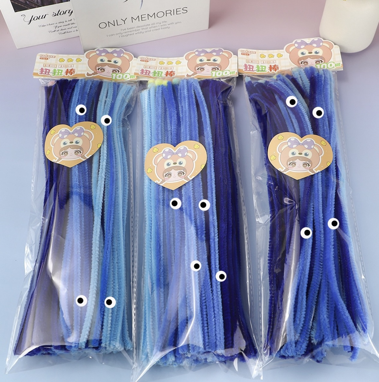 LIMPIA PIPAS DE 30CM PAQUETE DE 50 UNIDADES + OJITOS Y POMPONCITOS 3