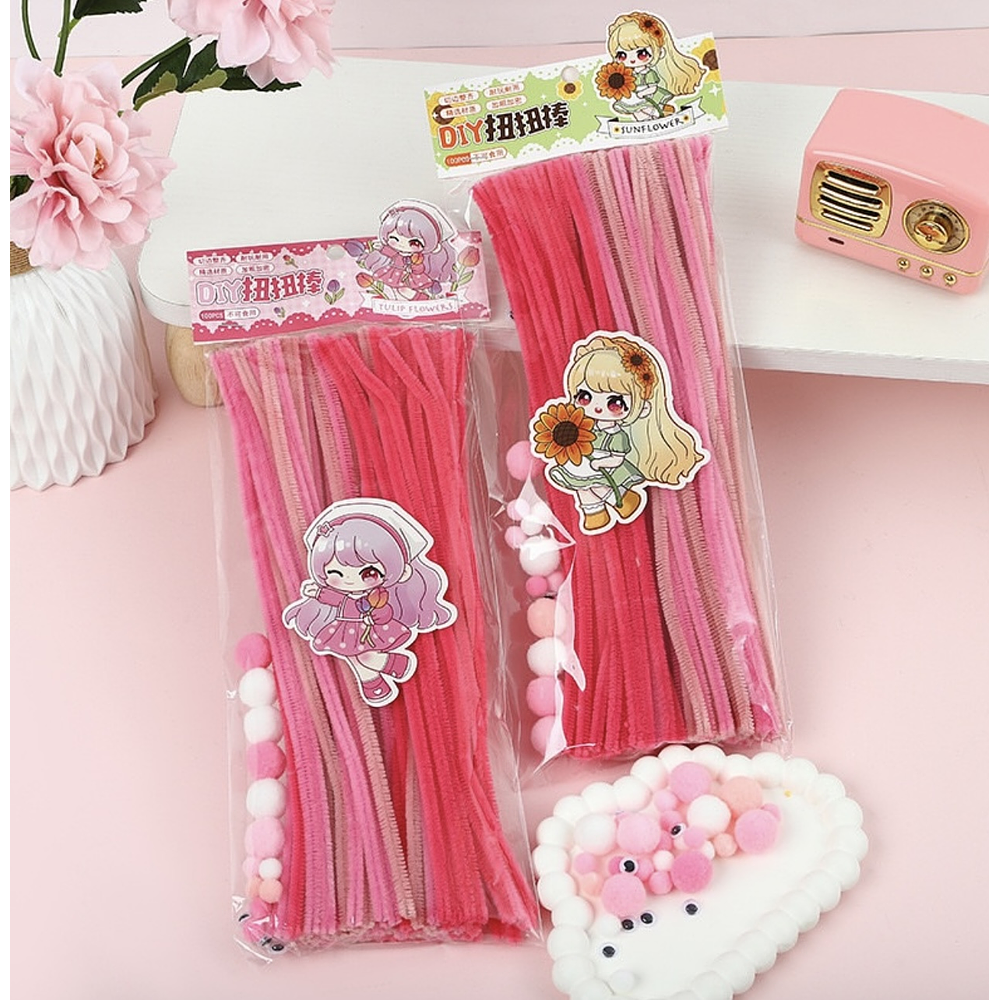 LIMPIA PIPAS DE 30CM PAQUETE DE 50 UNIDADES + OJITOS Y POMPONCITOS