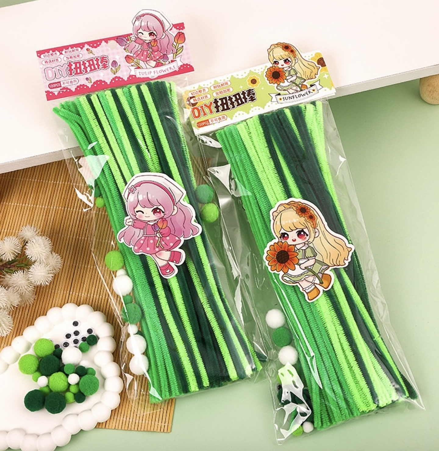 LIMPIA PIPAS DE 30CM PAQUETE DE 50 UNIDADES + OJITOS Y POMPONCITOS 5