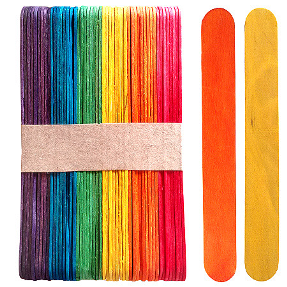 PALO DE HELADO MADERA GRUESO COLORES 50UNDS (BAJA LENGUA)