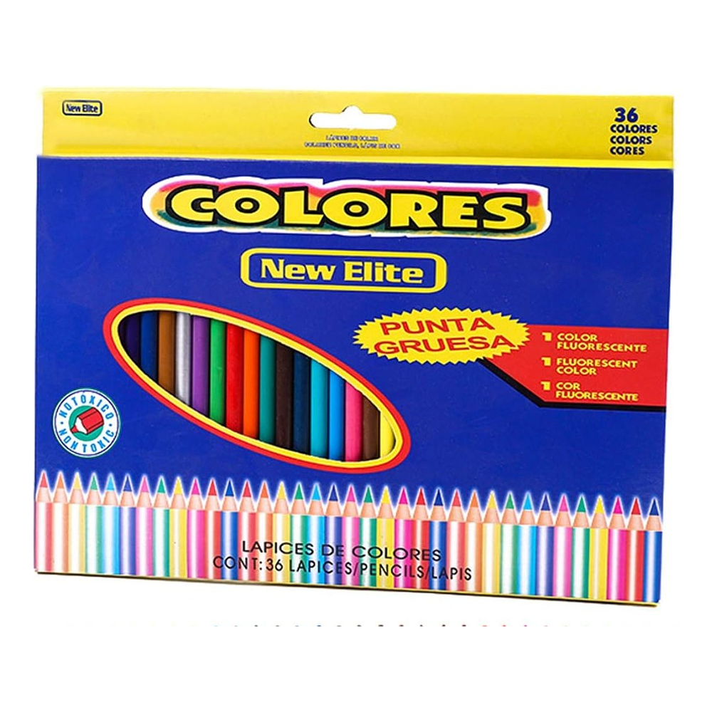 SET 36 LAPICES DE COLORES PUNTA GRUESA NEW ELITE 