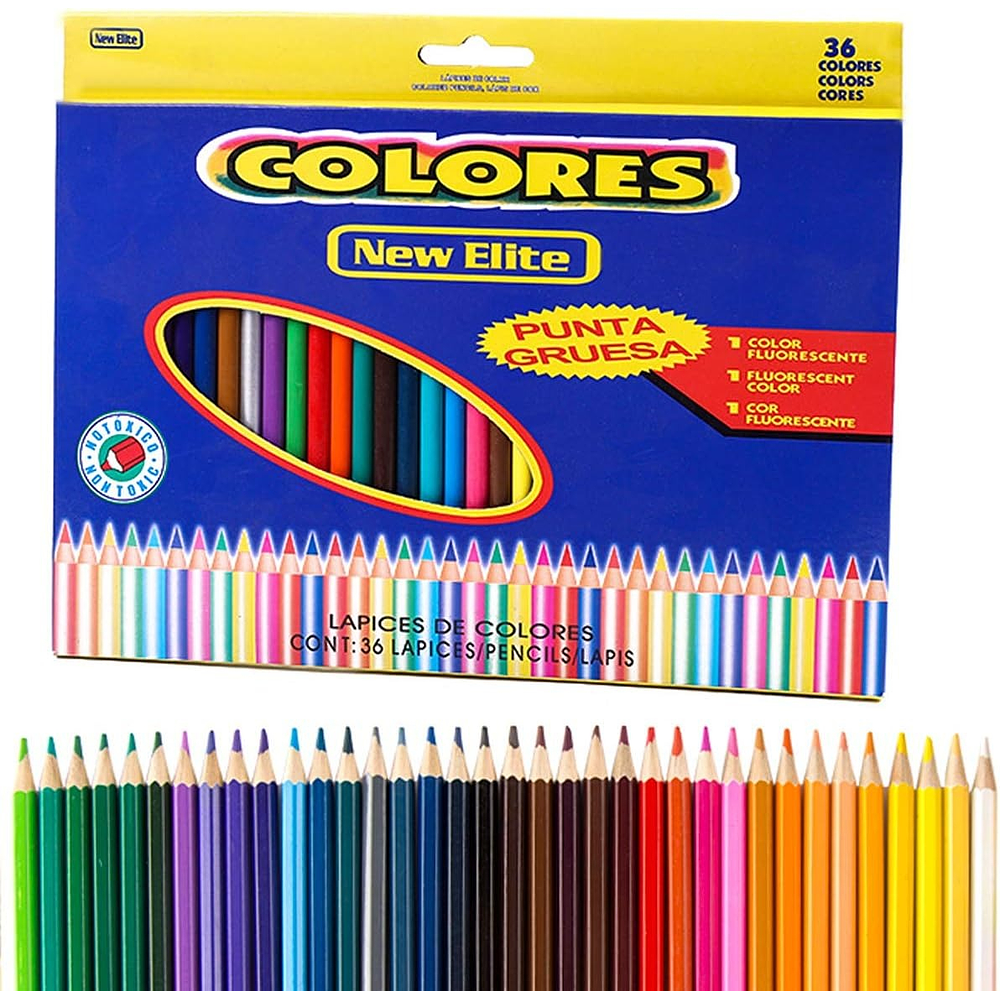 SET 36 LAPICES DE COLORES PUNTA GRUESA NEW ELITE 