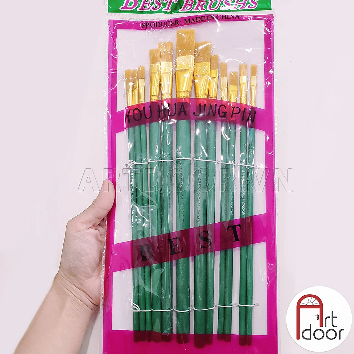 SET 12 PINCELES PLANOS ARTÍSTICOS COLOR VERDE 1