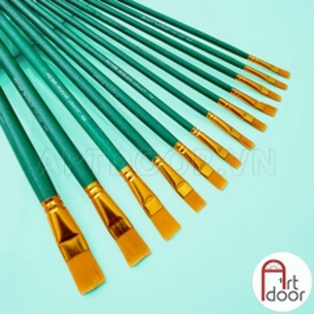 SET 12 PINCELES PLANOS ARTÍSTICOS COLOR VERDE