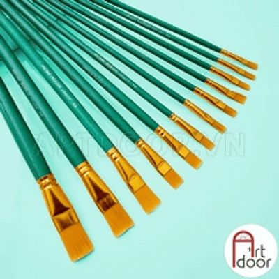 SET 12 PINCELES PLANOS ARTÍSTICOS COLOR VERDE